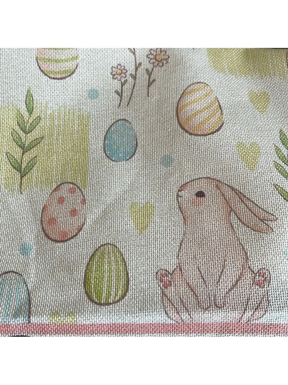 Easter Bunny Table Runner 13.5“ x 70” Happy Easter Egg Bunny Pink Blue EUC